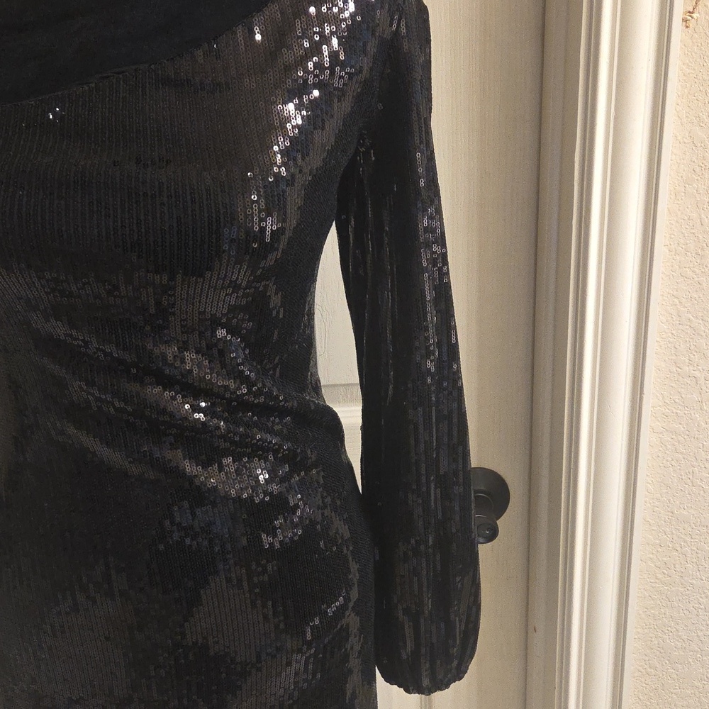 One-Shoulder Black Sequin Dress NWT - Picture 6 of 16